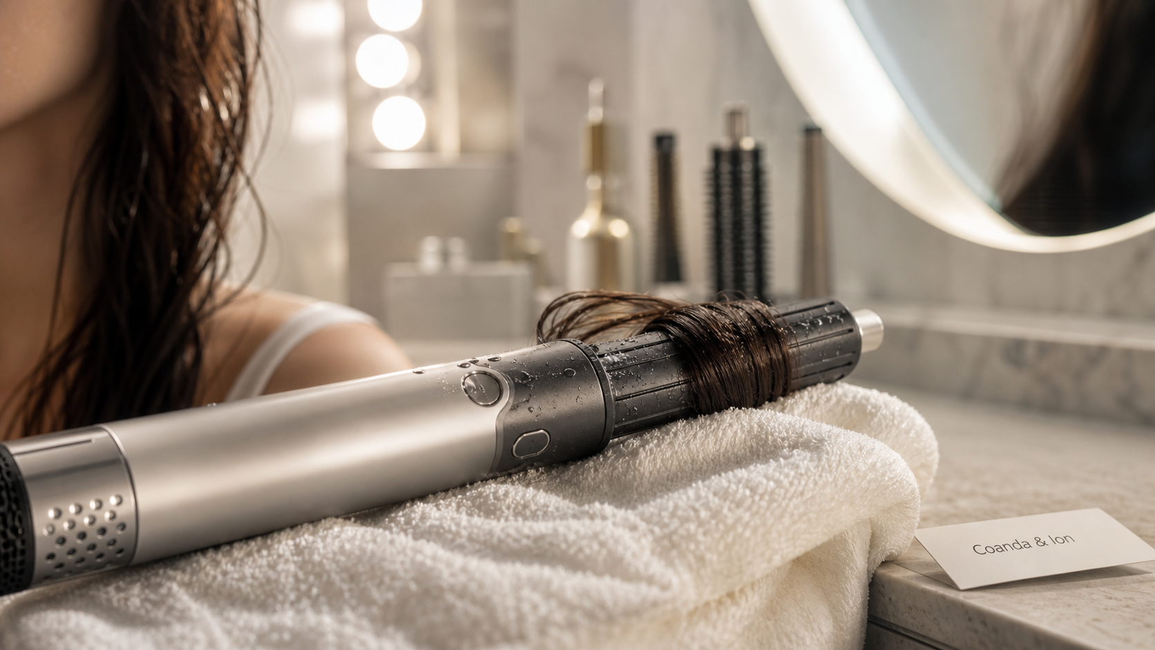 Airstyler avis : sèche-cheveux Coanda & Ion en salle de bain moderne