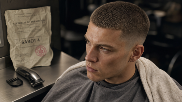 Buzz cut long : dégradé net sur côtés et nuque