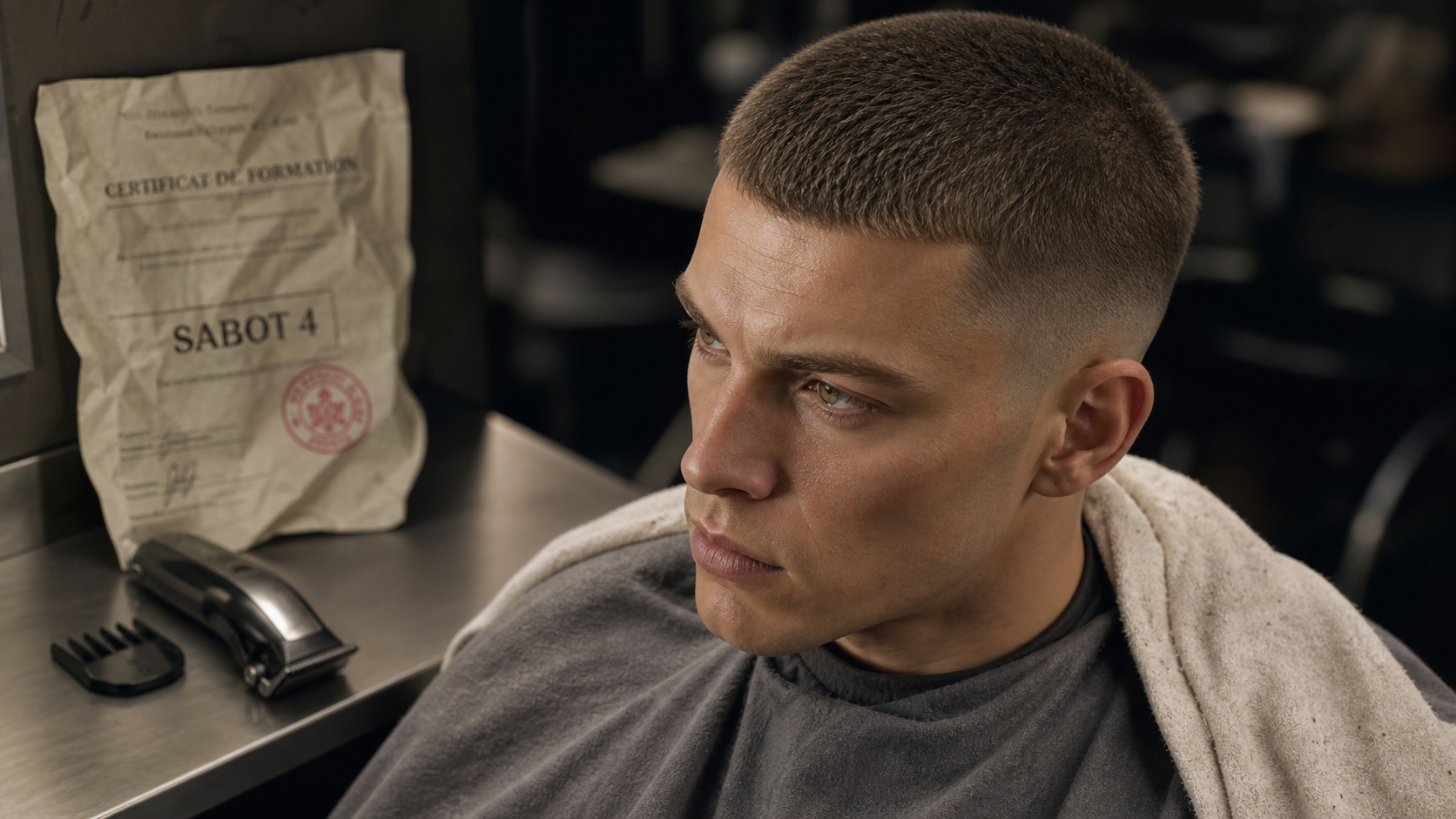 Buzz cut long : dégradé net sur côtés et nuque