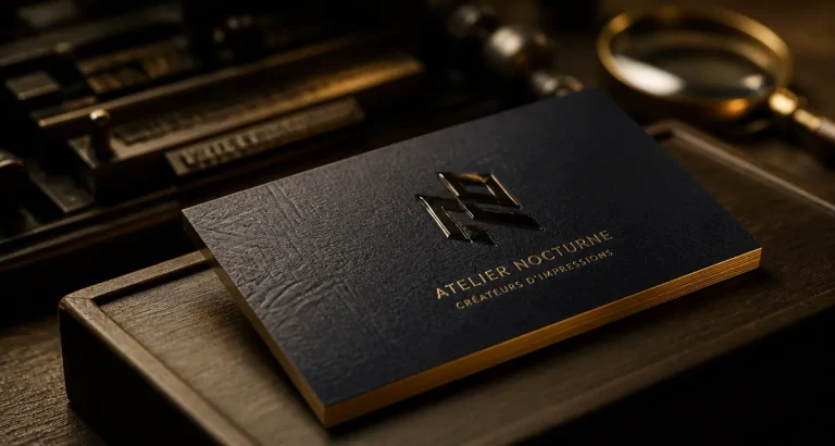 Carte de visite luxe 600g dorure tranches colorées, gros plan