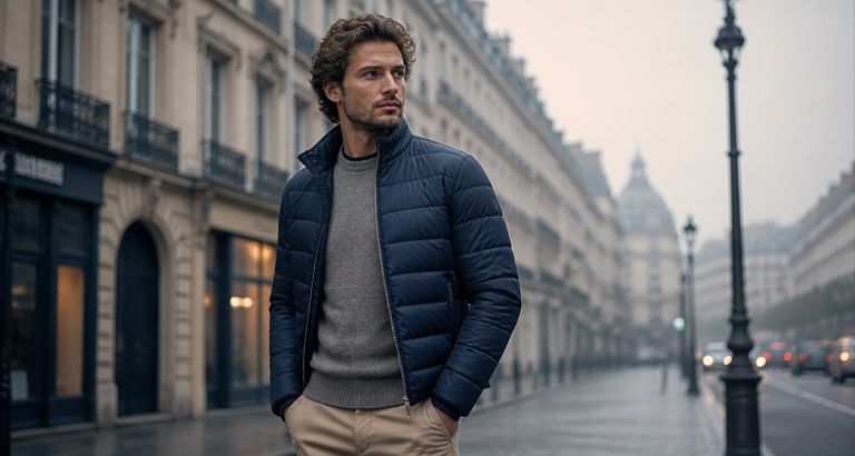 doudoune fine pour homme bleue en ville