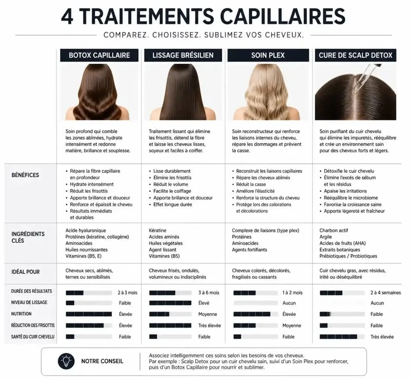Infographie comparative des différents types de hairdresser treatment professionnels