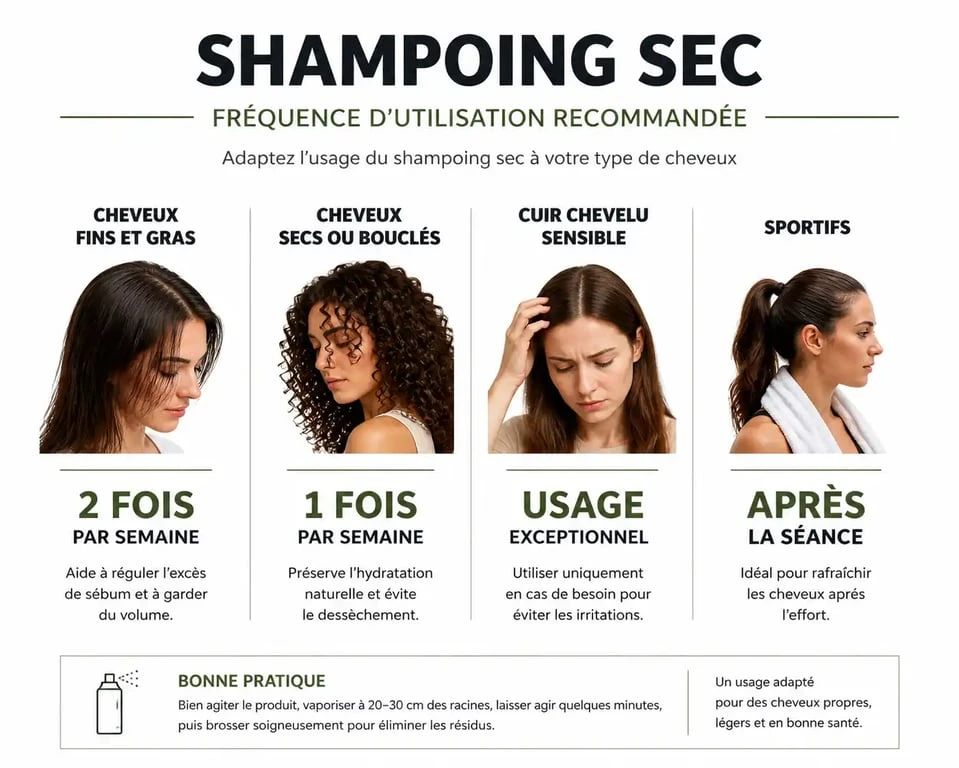Fréquence recommandée d'utilisation du shampoing sec par semaine selon le type de cheveux