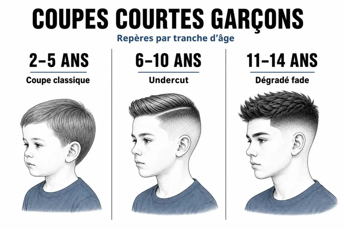 Infographie des tendances de coupe courte garçon par âge