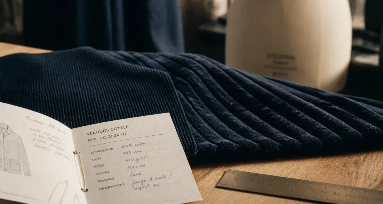 Matiere côtelée : milleraies, standard et jumbo, gros plan sur tissu