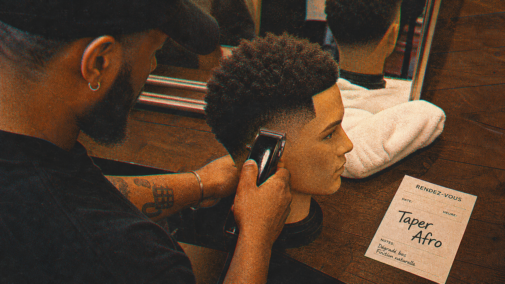 Taper afro : coiffeur et dégradé aux tempes et nuque