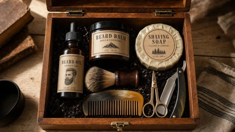 Coffret pour barbe avec huile, baume et brosse