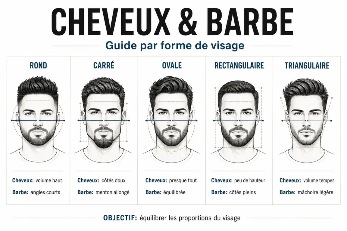 Cheveux barbe : tableau comparatif des styles selon la forme du visage