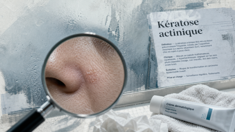 kératose visage : plaque rugueuse et squameuse près du nez