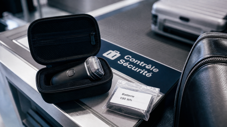 Rasoir electrique avion en cabine : batterie lithium et lames