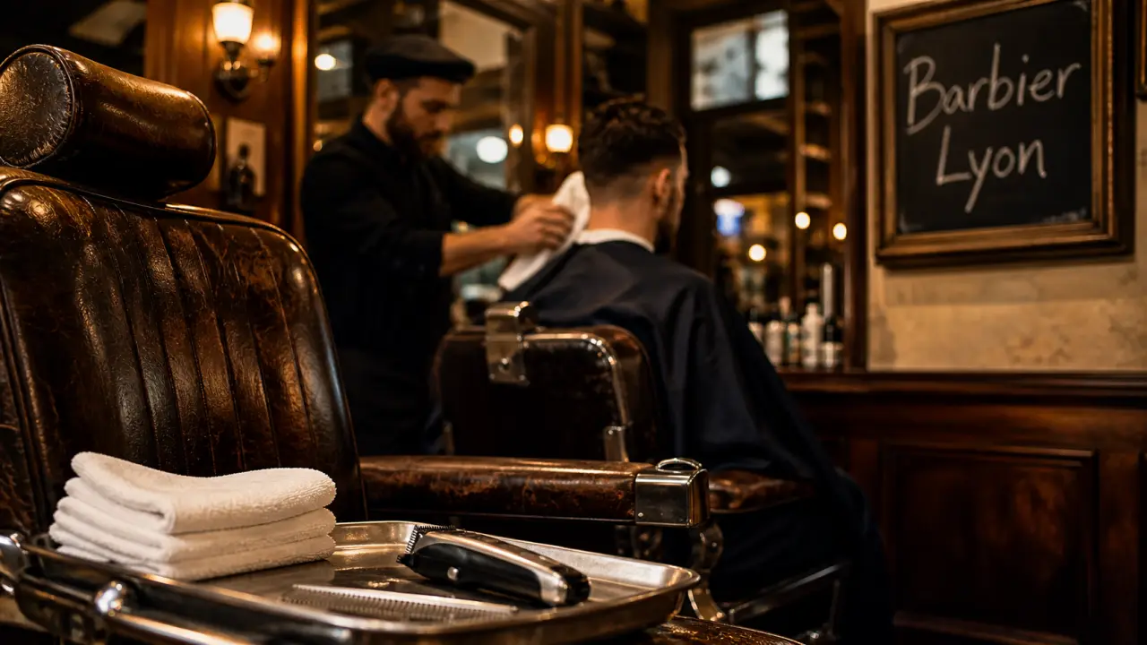 Barbier Lyon en salon, fauteuil cuir et tondeuse