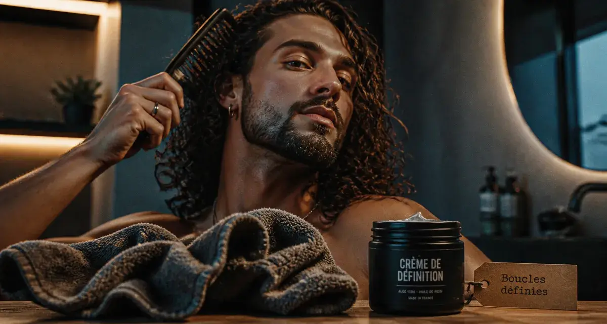Cheveu long bouclé homme : définition des boucles après application de crème