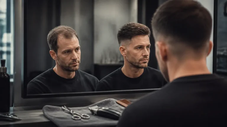 Photo coupe de cheveux calvitie : dégradé court avant/après