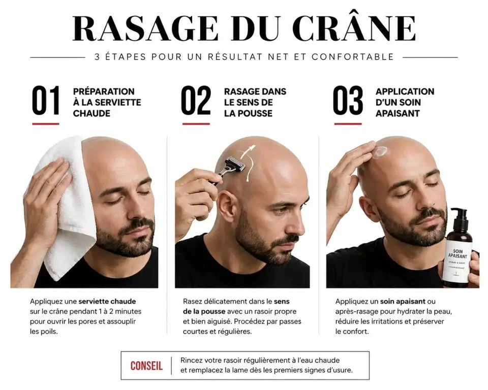 Étapes pour se raser le crâne en toute sécurité