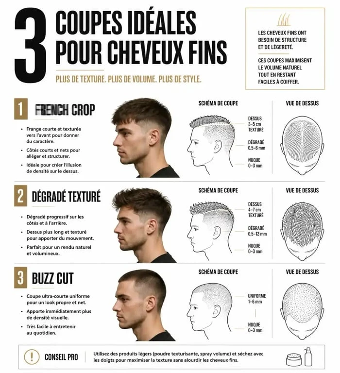 Schéma des meilleures coiffures pour homme aux cheveux fins