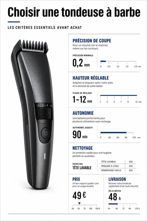 Tondeuse à barbe Auchan : critères clés à comparer entre prix, autonomie, précision et livraison