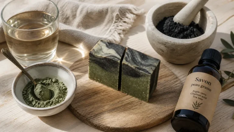 Savon peau grasse purifiant sans décaper, argile verte et charbon actif