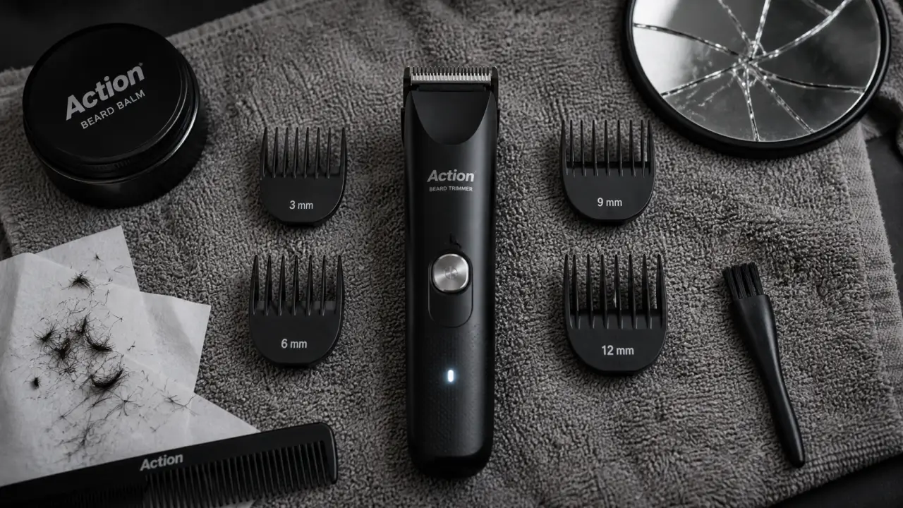 Tondeuse barbe action noire mate avec LED et 4 sabots (3/6/9/12 mm)