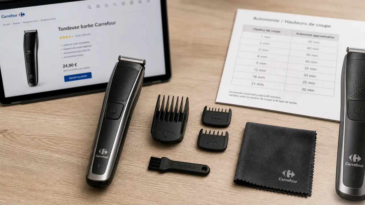 Tondeuse barbe Carrefour : prix et autonomie