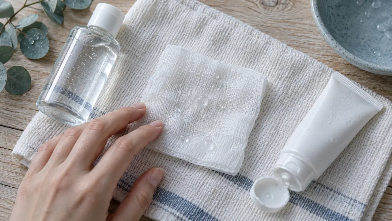 Remede de grand mere irritation de la peau : compresse froide sur gaze et soin émollient sans parfum