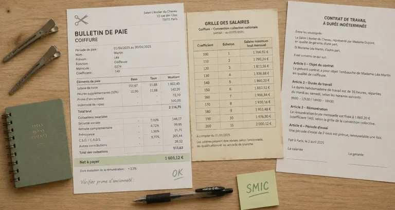Salaire dans la coiffure : SMIC, grille et primes (fiche de paie)